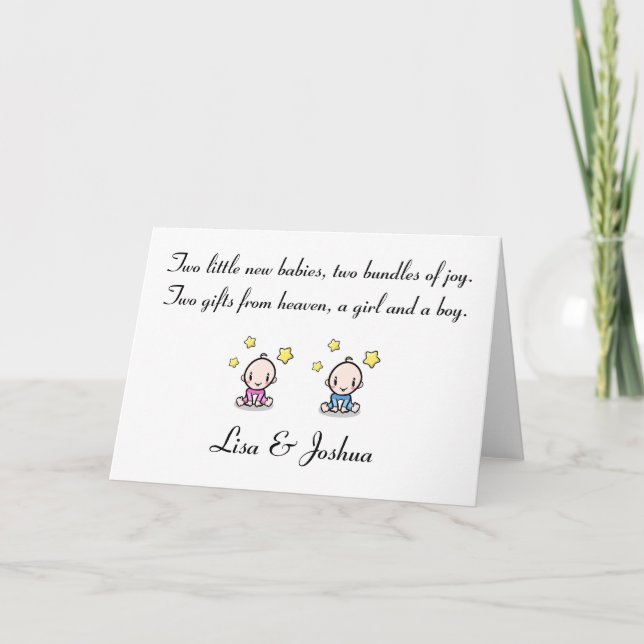 twin baby congratulations card, girl & boy twins,  card (Front)