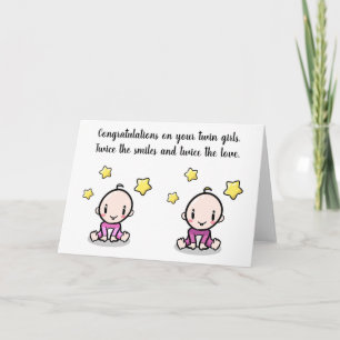 twin baby congratulations card, girl twins  card