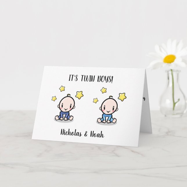 twin baby congratulations card with names (Small Plant)