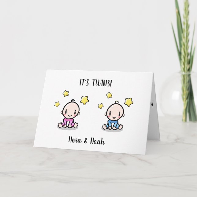twin baby congratulations card with names (Front)