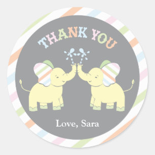 Twin Baby Elephant     Favour Sticker