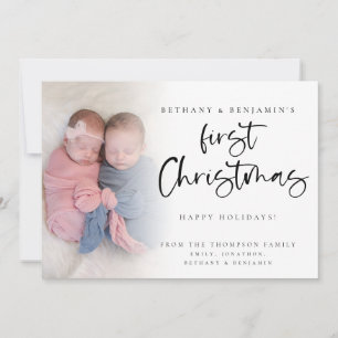 Twin Baby First Christmas Photo 2024 Calendar Holiday Card