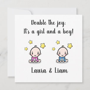 Twin Baby Girl & Boy Congratulations With Names,  Card