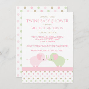 Twin Baby Girl Elephants Baby Shower Invitations