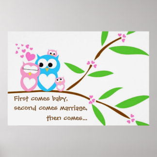 Twin Baby Girl Owls Poster with Customised Text