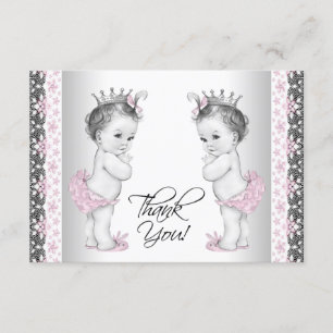 Twin Baby Girl Princess Shower Thank You Cards
