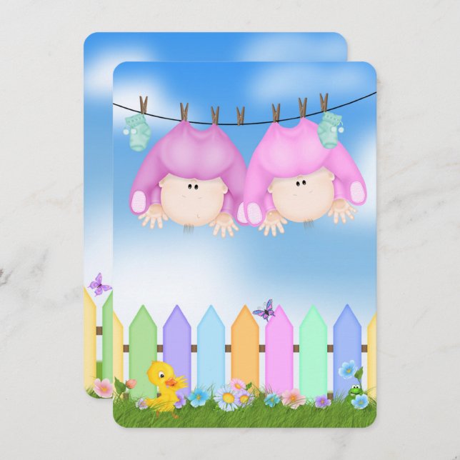 Twin Baby Girl Shower Invitation (Front/Back)