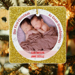 Twin Baby Girls 1st Xmas Great-Grandparents Photos Ceramic Ornament
