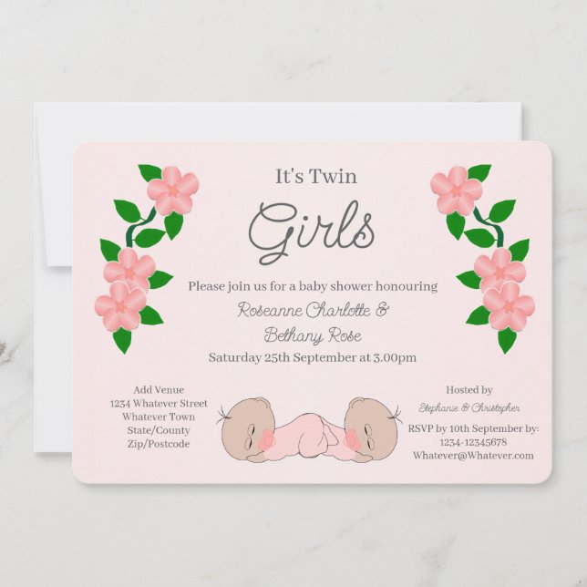 Twin Baby Girls Baby Shower Invitation (Front)