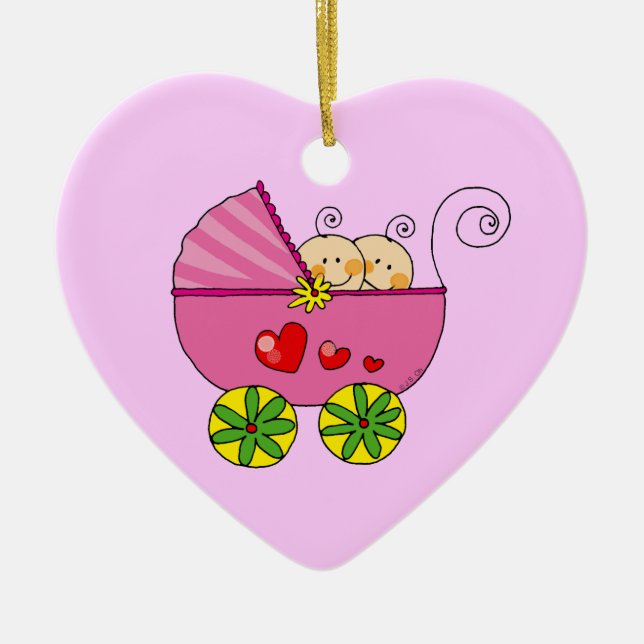 Twin baby girls ceramic tree decoration (Front)