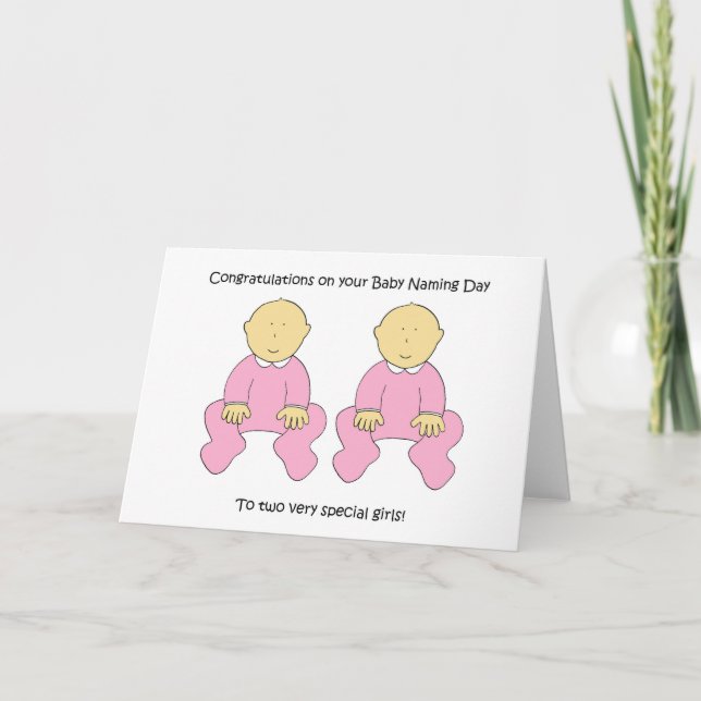 Twin Baby Girls Naming Day Congratulations. Card (Front)