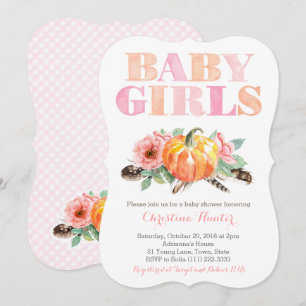 Twin Baby Girls Pumpkin Free Spirit Baby Shower Invitation