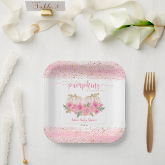 Twin Baby Girls Pumpkin Pink Gold Shower Favour Paper Plate