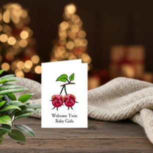 Twin Baby Girls Welcome Card – Sweet Cherry Twins
