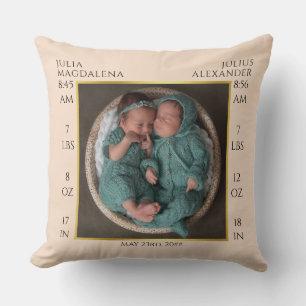 Twin Baby Name Birth Stats Photo Collage Keepsake Cushion