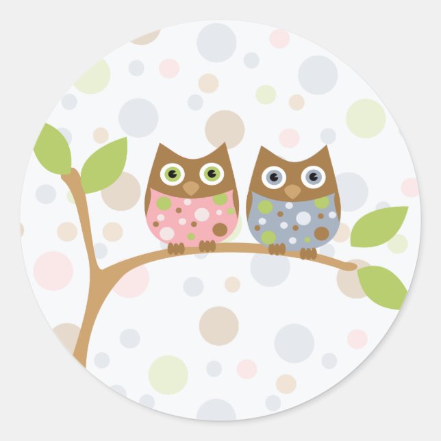 Twin Baby Owls Classic Round Sticker (Front)