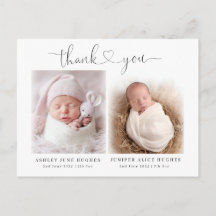 Twin baby photo birth announcements modern