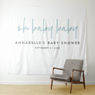 Twin baby shower blue modern typography party tapestry