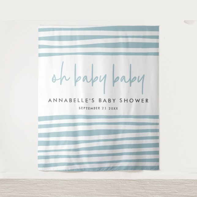 Twin baby shower blue modern typography party tapestry (Front)