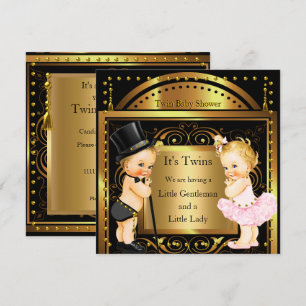 Twin Baby Shower Boy and Girl Gold Blonde Invitation