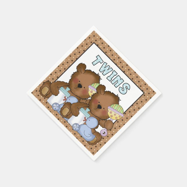 Twin baby shower boy bears paper napkins (Corner)