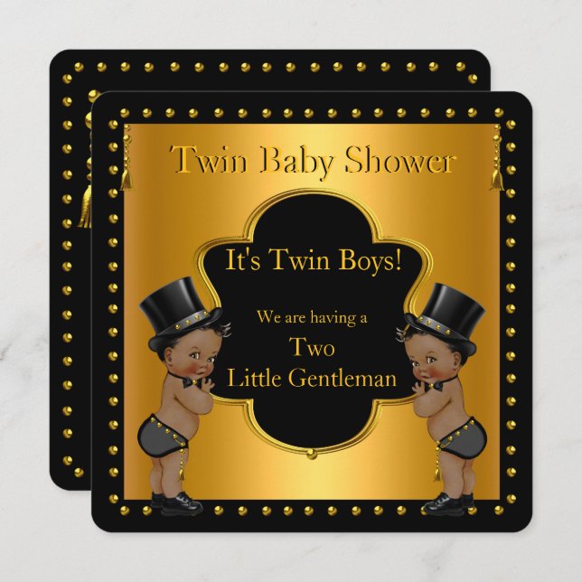 Twin Baby Shower Boys Little Gentleman Ethnic Invitation (Front/Back)
