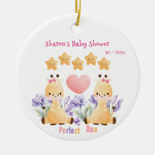 Twin Baby Shower   Cute Giraffe Baby Shower Ceramic Ornament