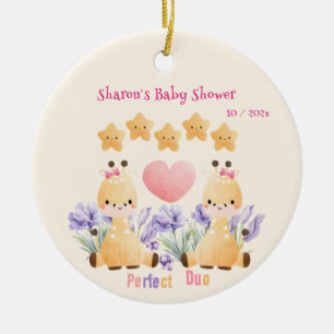Twin Baby Shower   Cute Giraffe Baby Shower Ceramic Ornament