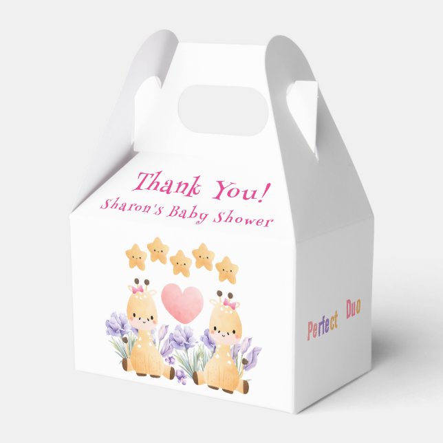 Twin Baby Shower | Cute Giraffe Baby Shower Favour Box (Back Side)