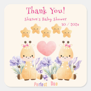 Twin Baby Shower   Cute Giraffe Baby Shower Square Sticker