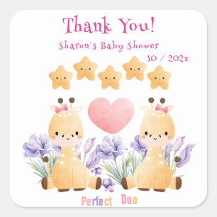 Twin Baby Shower Cute Giraffe Baby Shower Square Sticker