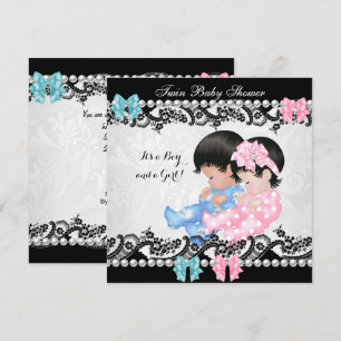 Twin Baby Shower Cute Girl Pink Boy Blue Invitation