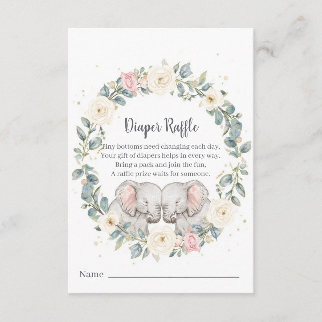 Twin Baby Shower Diaper Raffle Card – Watercolor (Front)