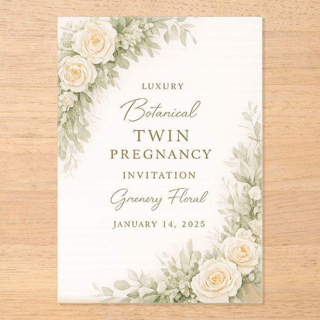 Twin Baby Shower Invitation – Elegant Botanical Fl (Front)