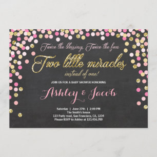 Twin Baby Shower Invitation Girls Pink and gold