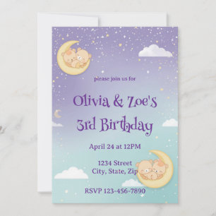Twin Baby Shower Invitation Sleeping Animals Moon