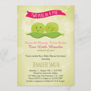 Twin Baby Shower Invitation Two Peas In A Pod Pink