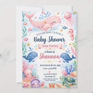 Twin Baby Shower Invitation Under the Sea Whale