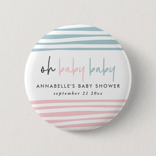 Twin baby shower pink blue modern typography party 6 cm round badge (Front)