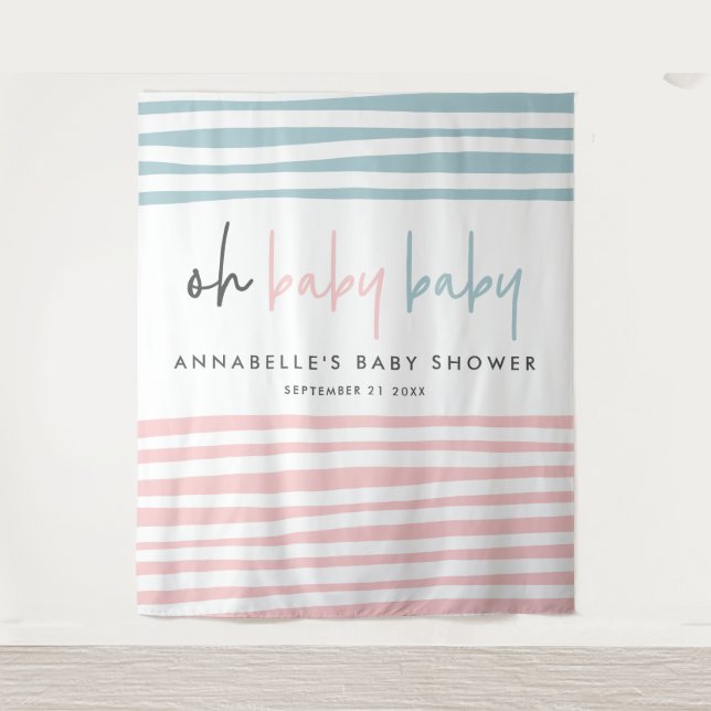 Twin baby shower pink blue modern typography party tapestry (Front)