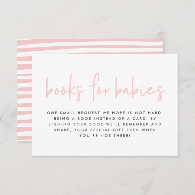 Twin baby shower pink girly modern books  babies enclosure card (Front/Back)