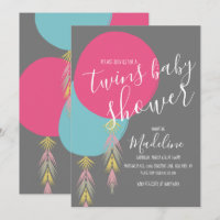 Twin Baby Shower Tassel Boho Balloon  Invitation