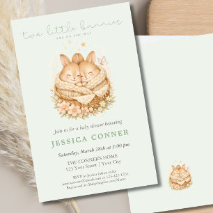 Twin Baby Shower Two Little Bunnies Watercolor Flyer