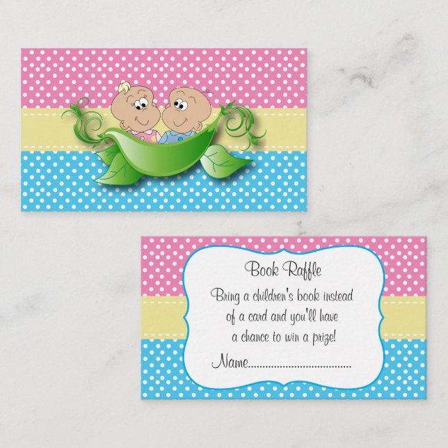 Twin Baby Shower - Two Peas In A Pod Book Raffle Enclosure Card (Front/Back)