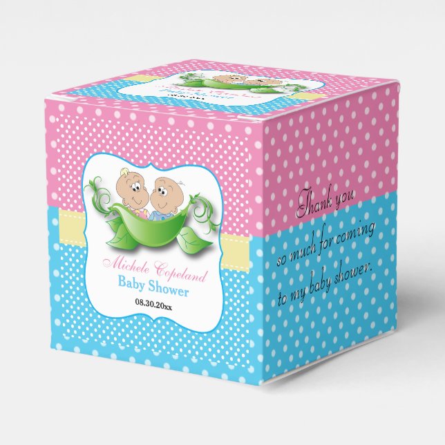 Twin Baby Shower - Two Peas In A Pod Favour Box (Front Side)