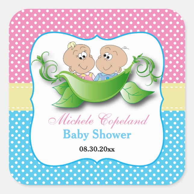 Twin Baby Shower - Two Peas In A Pod Square Sticker (Front)