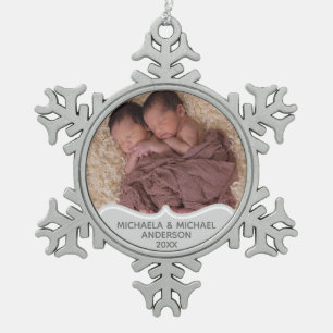 TWIN Babys 1st Christmas PHOTO Ornament Elegant