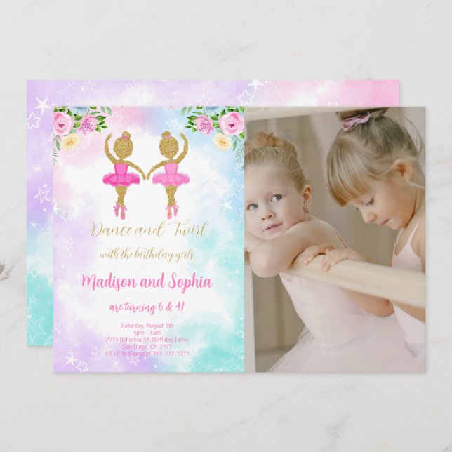 Twin Ballerina Photo Invitation (Front/Back)