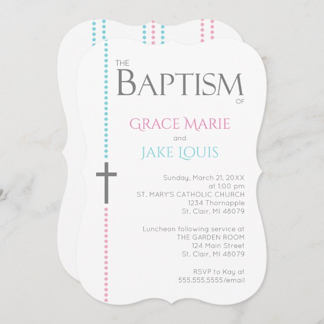 Twin Baptism Cross Invitation (Front/Back)