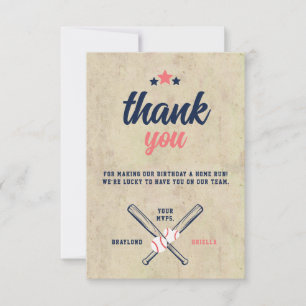 Twin Baseball Birthday Boy Girl Thank You Card